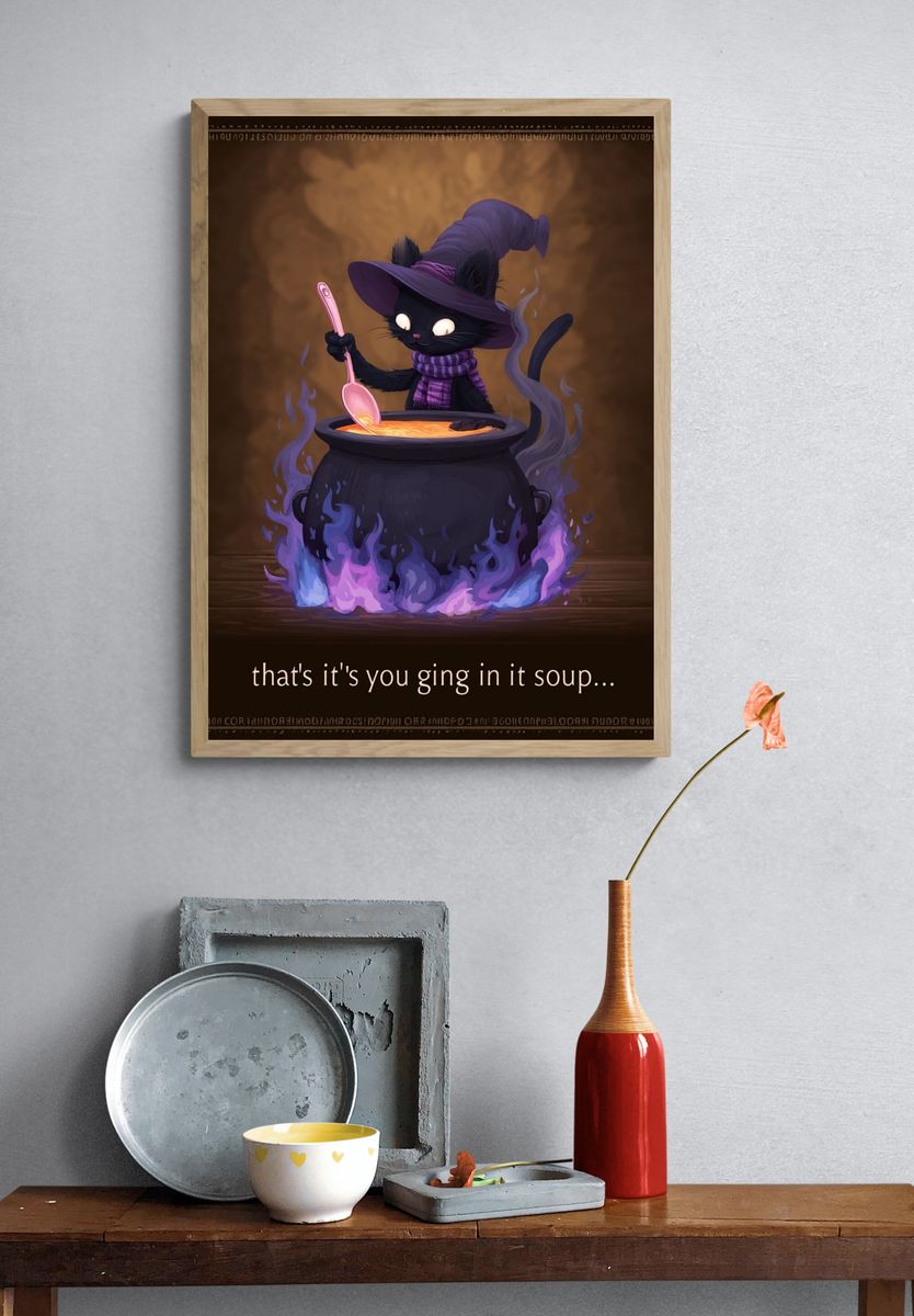 Black Cat Witch — Illustration Print. — room view 3