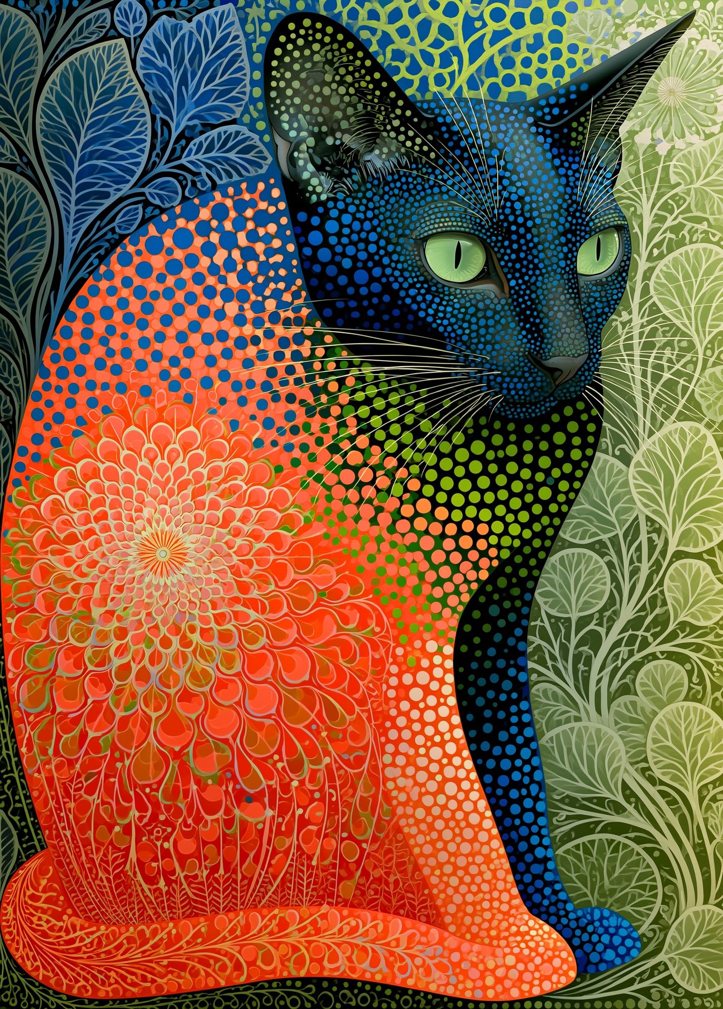 Colorful Cat Botanical Poster. poster detail