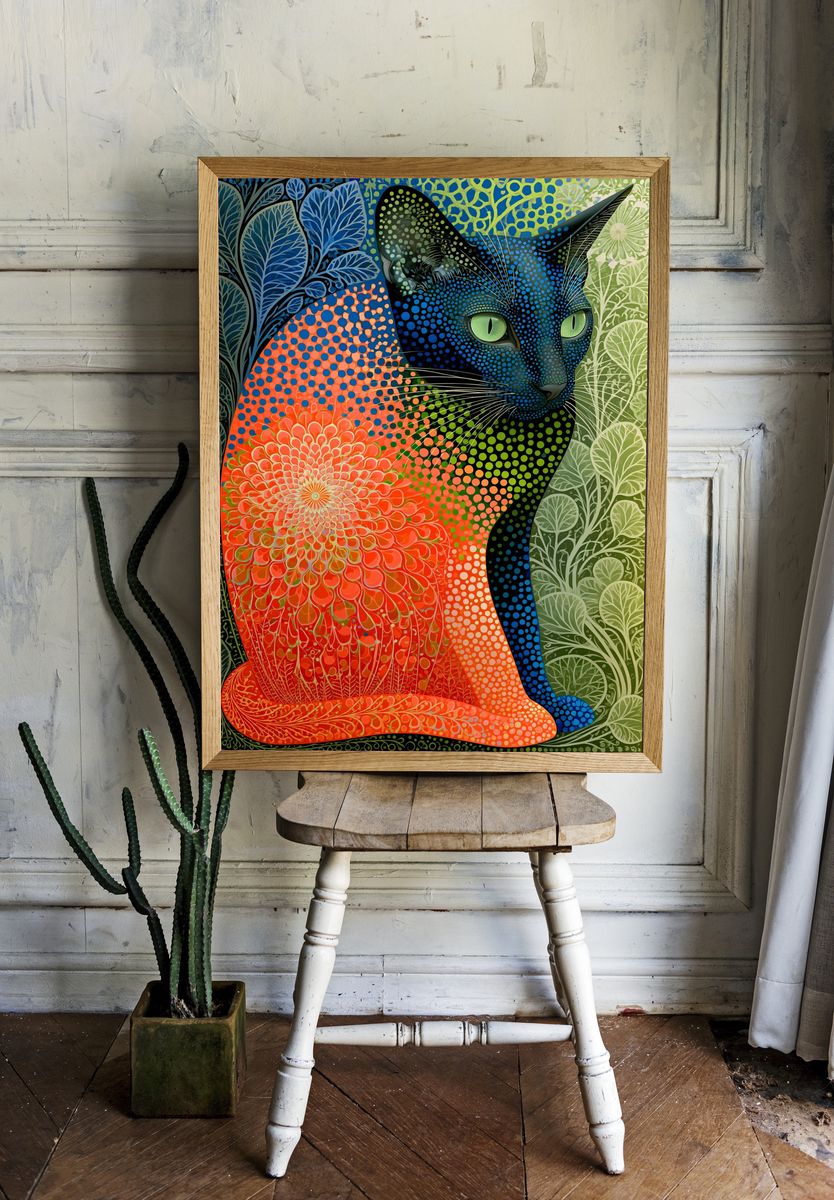 Colorful Cat Botanical Poster. room preview