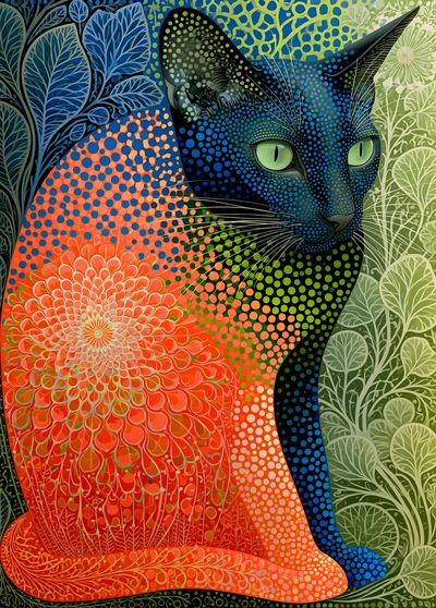 Colorful Cat Botanical Poster.