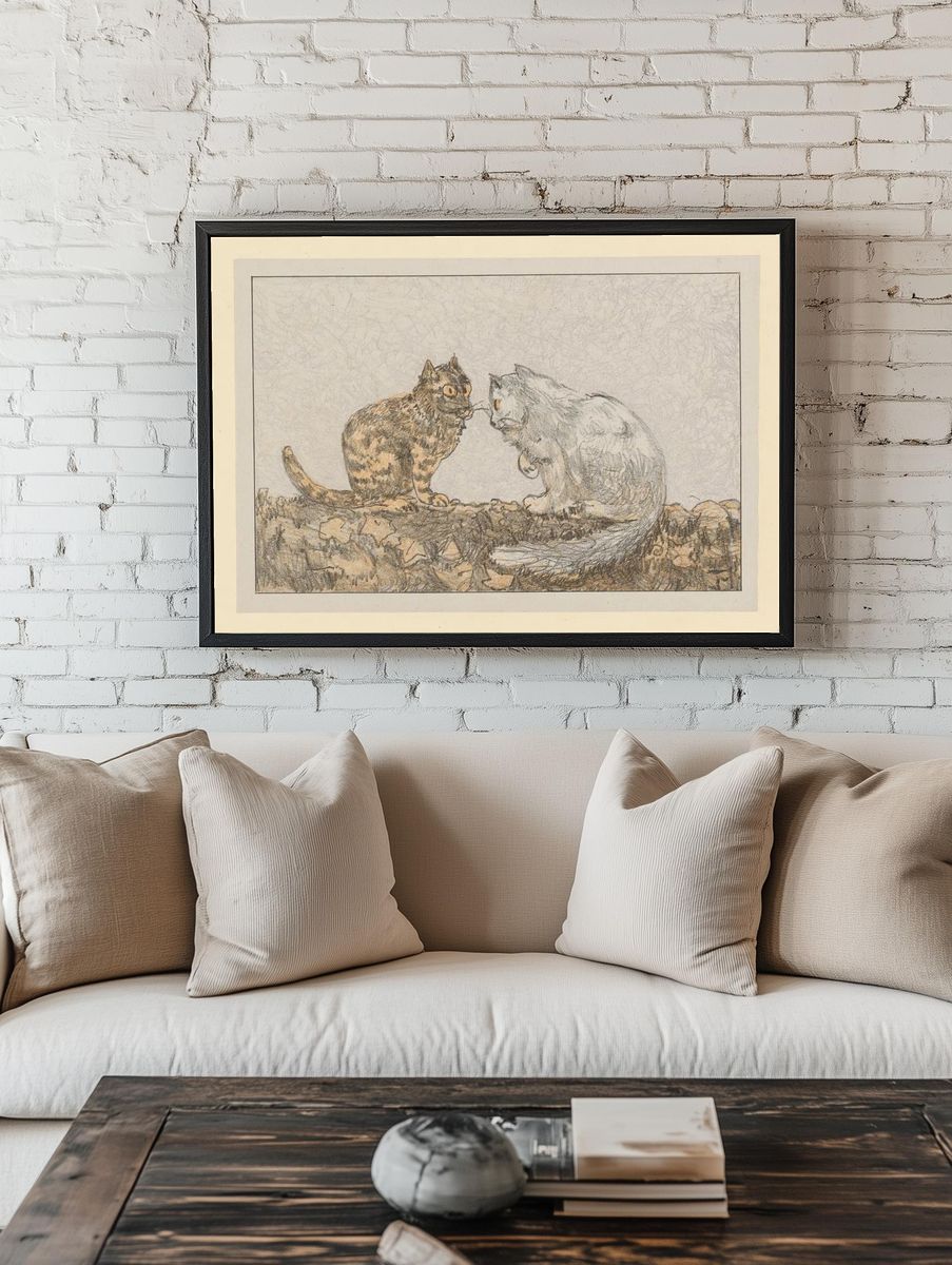 Two Cats — Vintage Print. — room view 1