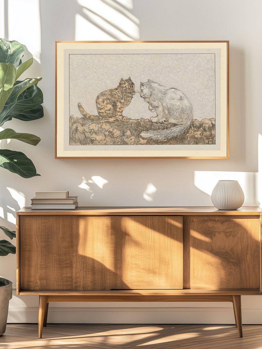 Two Cats — Vintage Print. — room view 3