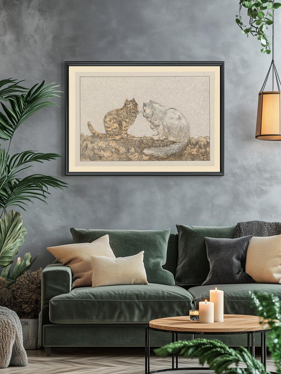 Two Cats — Vintage Print. — room view 4