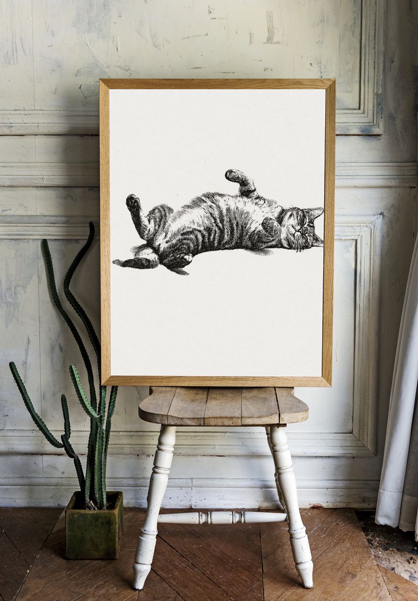 Relaxed Cat Ink Poster. — room view 1