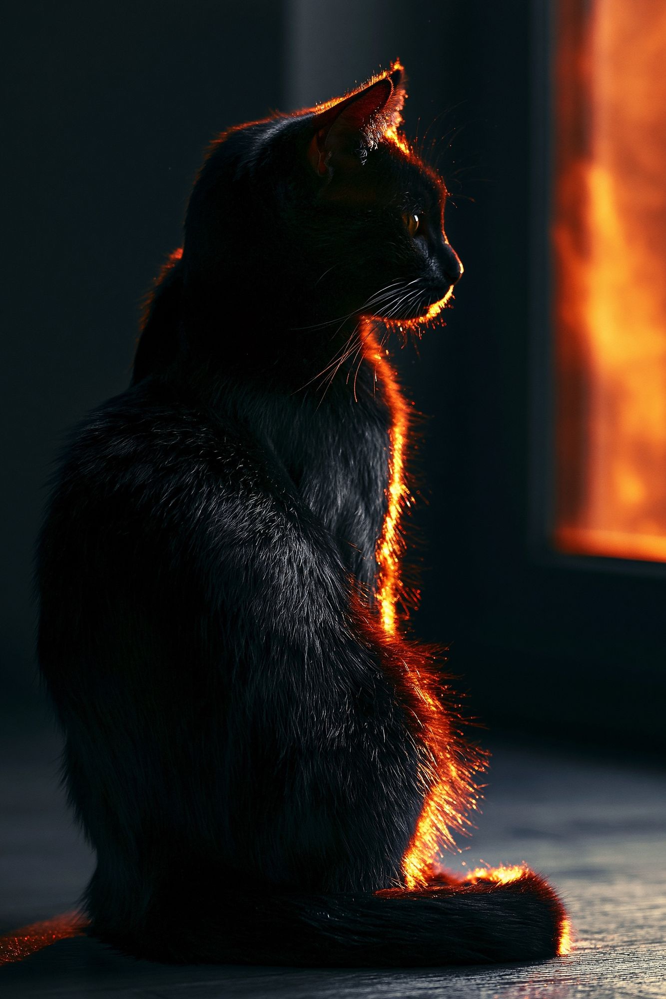 Backlit Black Cat Photography Poster. poster detail