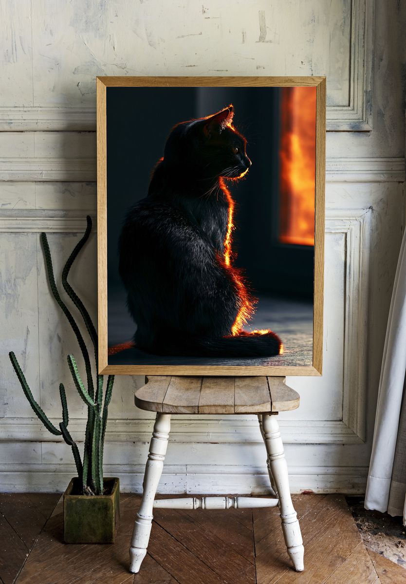Backlit Black Cat Photography Poster. — room view 1