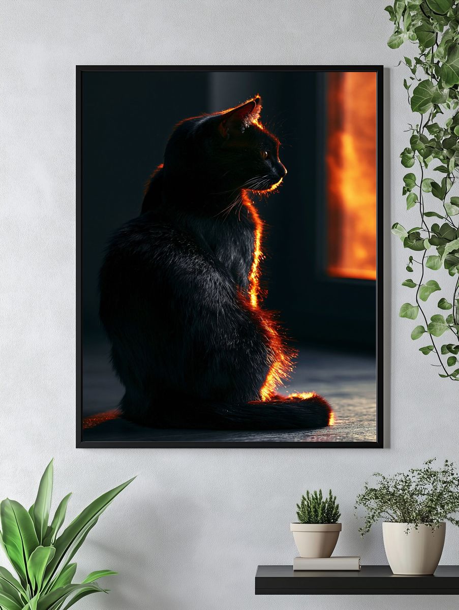 Backlit Black Cat Photography Poster. — room view 4