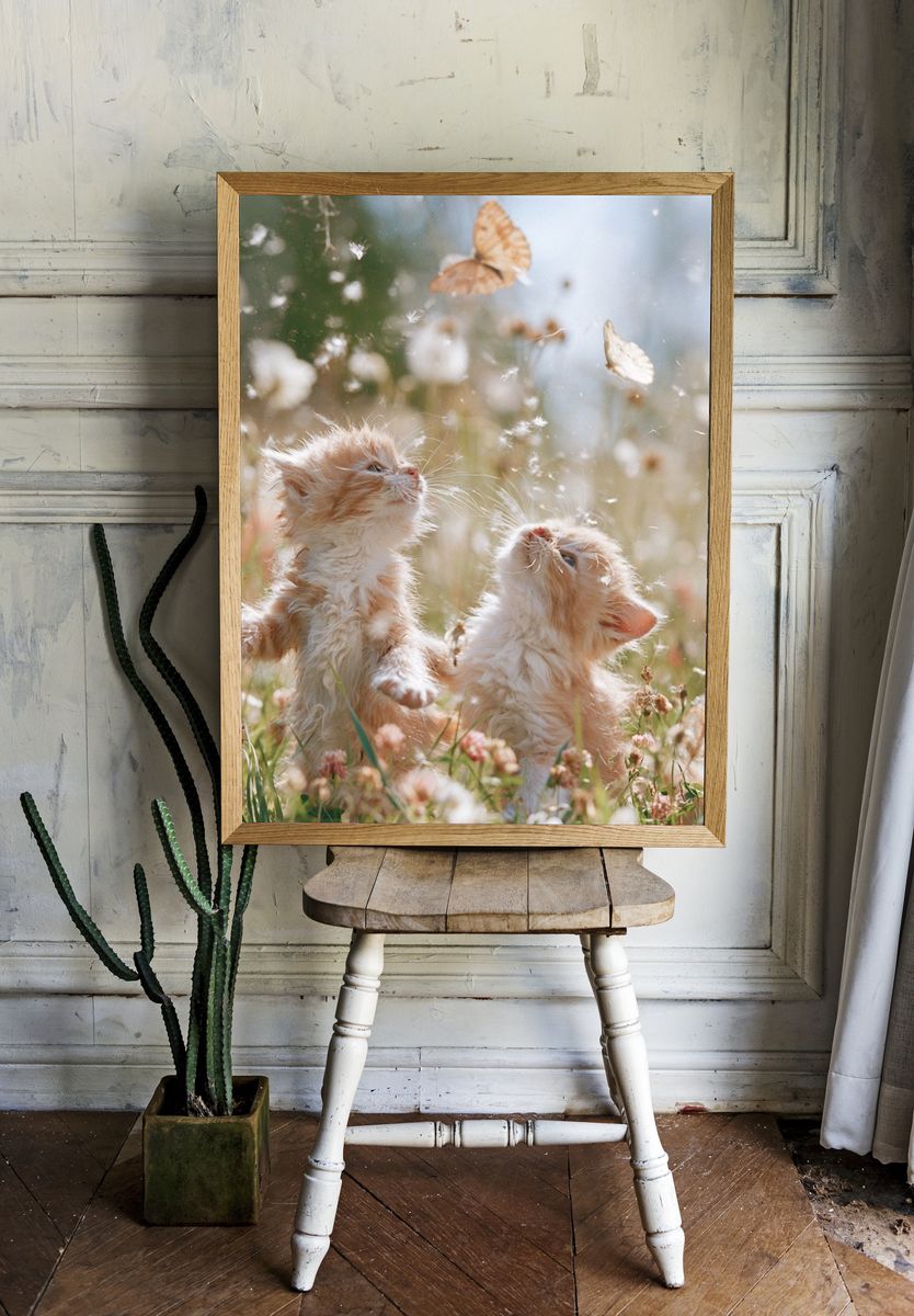 Playful Kittens in Meadow Photography Poster. room preview