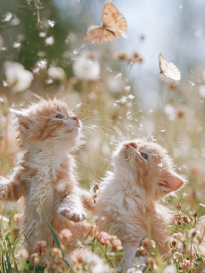 Playful Kittens in Meadow Photography Poster.