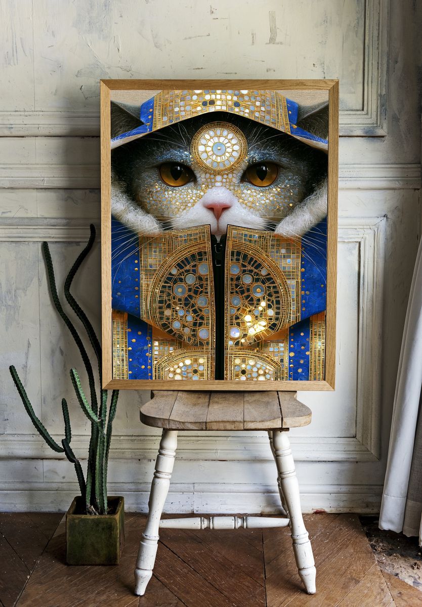Regal Cat Portrait Illustration Poster. — room view 1