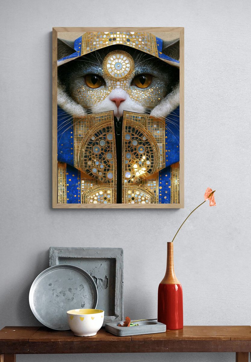 Regal Cat Portrait Illustration Poster. — room view 3