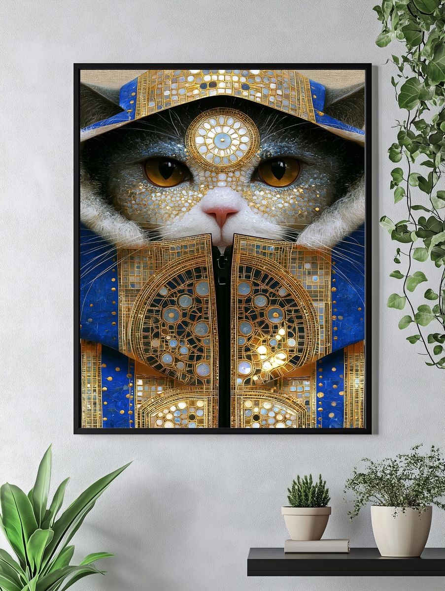 Regal Cat Portrait Illustration Poster. — room view 4
