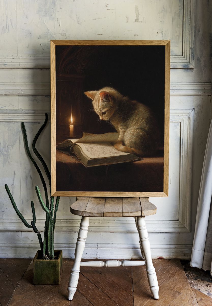 Kitten by Candlelight Fine-Art Poster. room preview