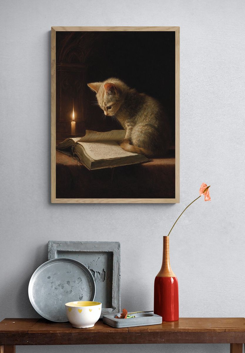 Kitten by Candlelight Fine-Art Poster. — room view 3