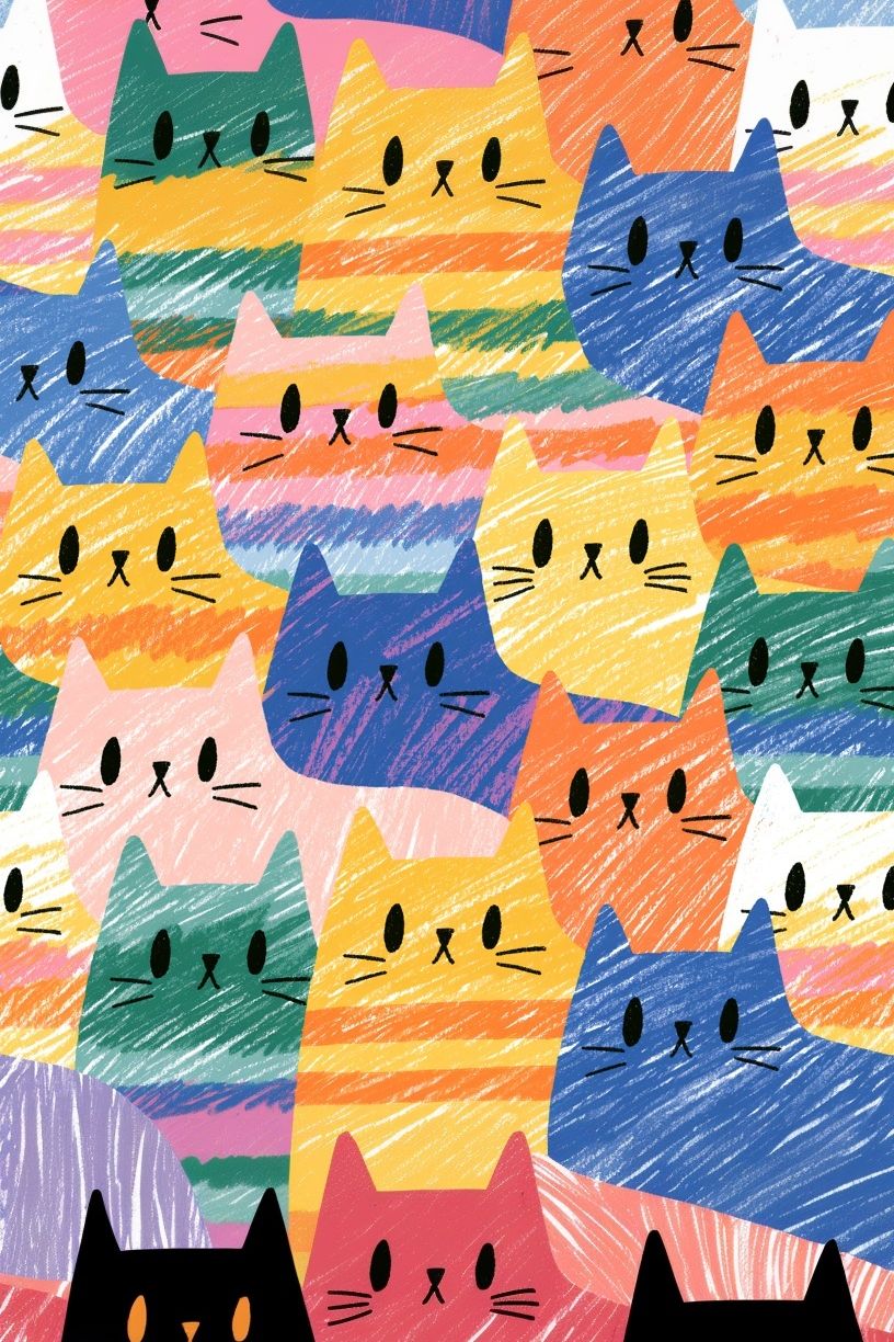 Colorful Cats Illustration Poster. poster detail