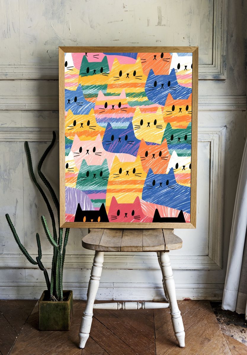 Colorful Cats Illustration Poster. room preview