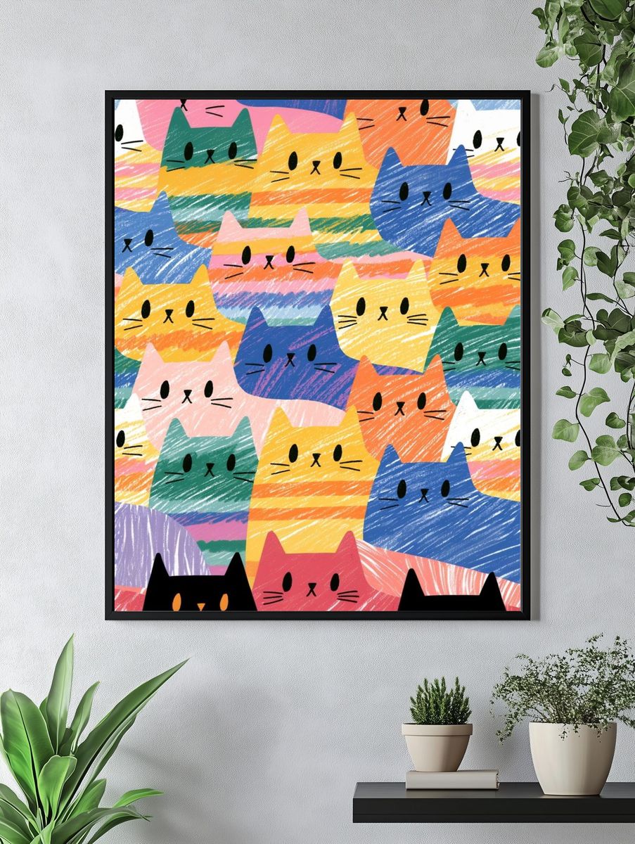 Colorful Cats Illustration Poster. — room view 4