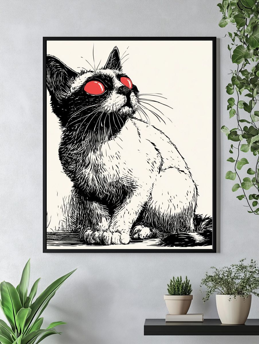 Red-Eyed Cat Illustration Poster. — room view 4