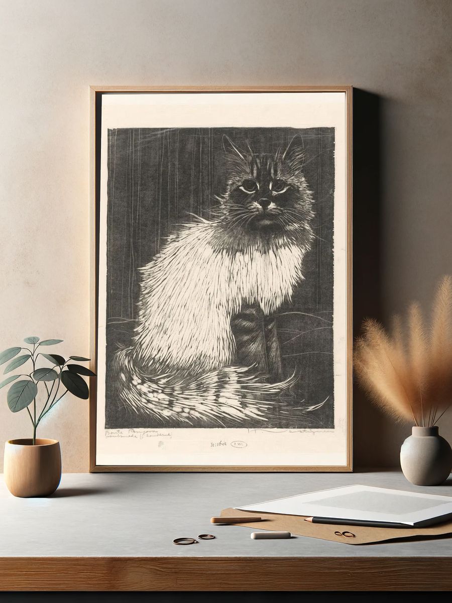 Siamese Cat Etching Print. — room view 2