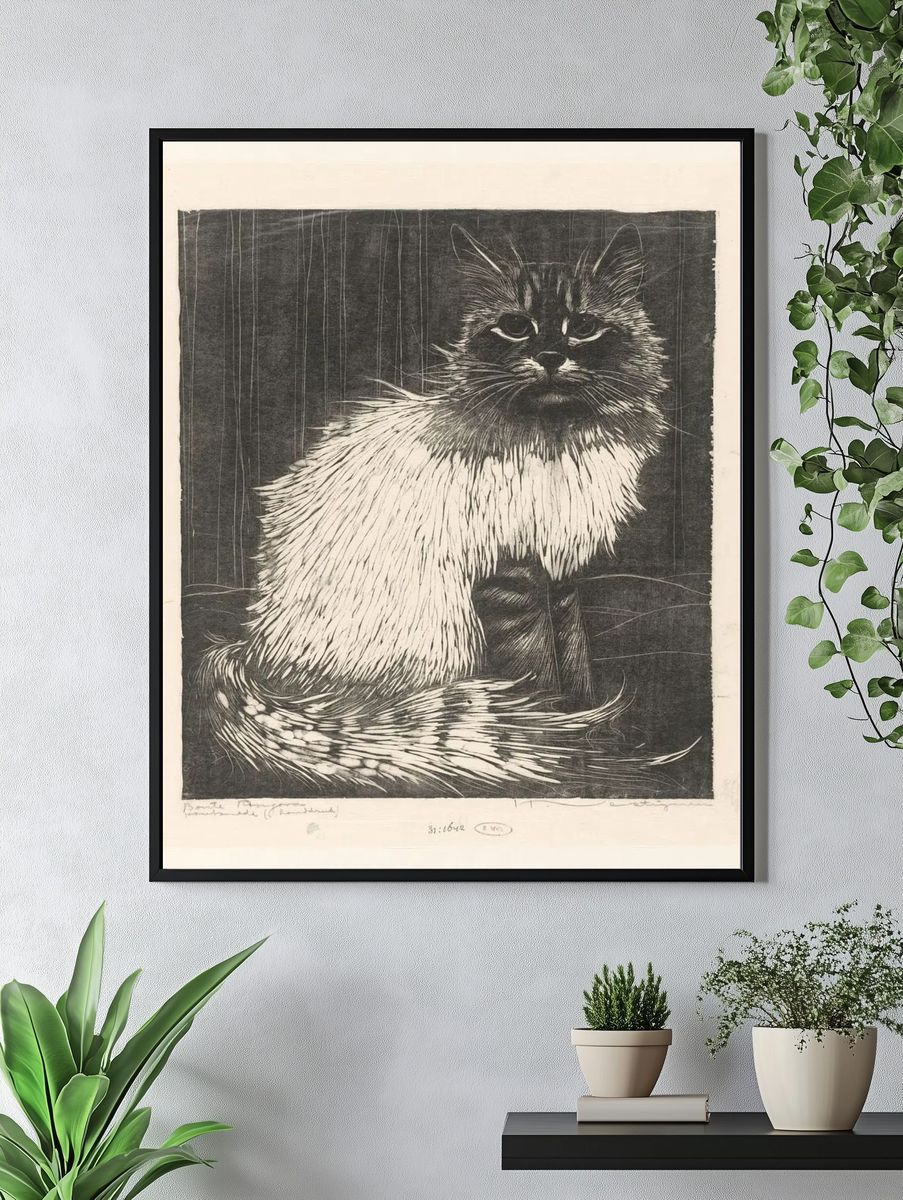 Siamese Cat Etching Print. — room view 4