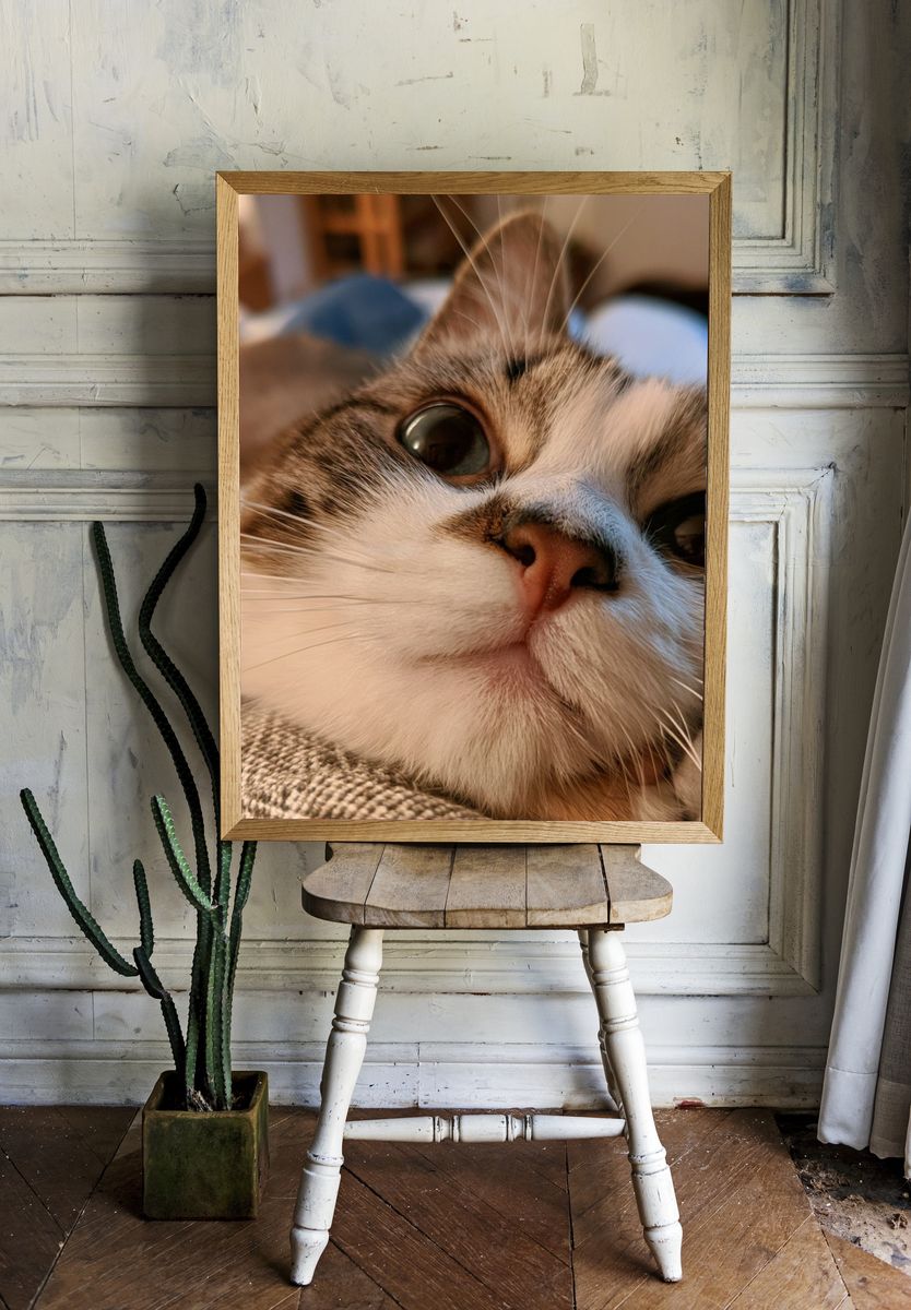 Curious Cat Close-Up Photography Poster. room preview