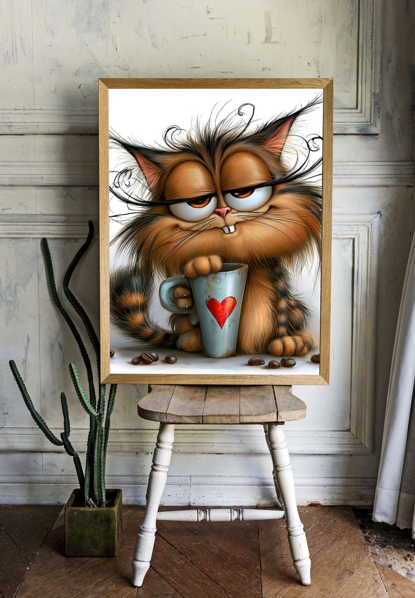 Grumpy Cat Coffee Illustration Poster. room preview