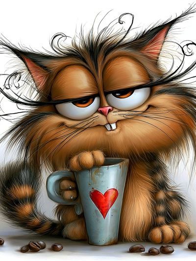 Grumpy Cat Coffee Illustration Poster.