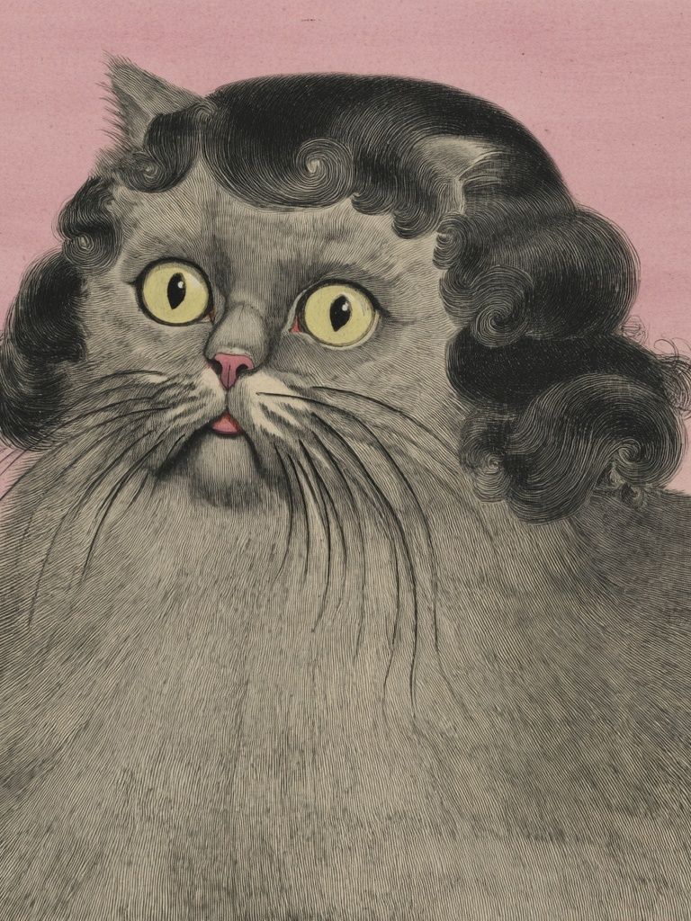 Curly Cat Portrait Illustration Poster. poster — illustration art