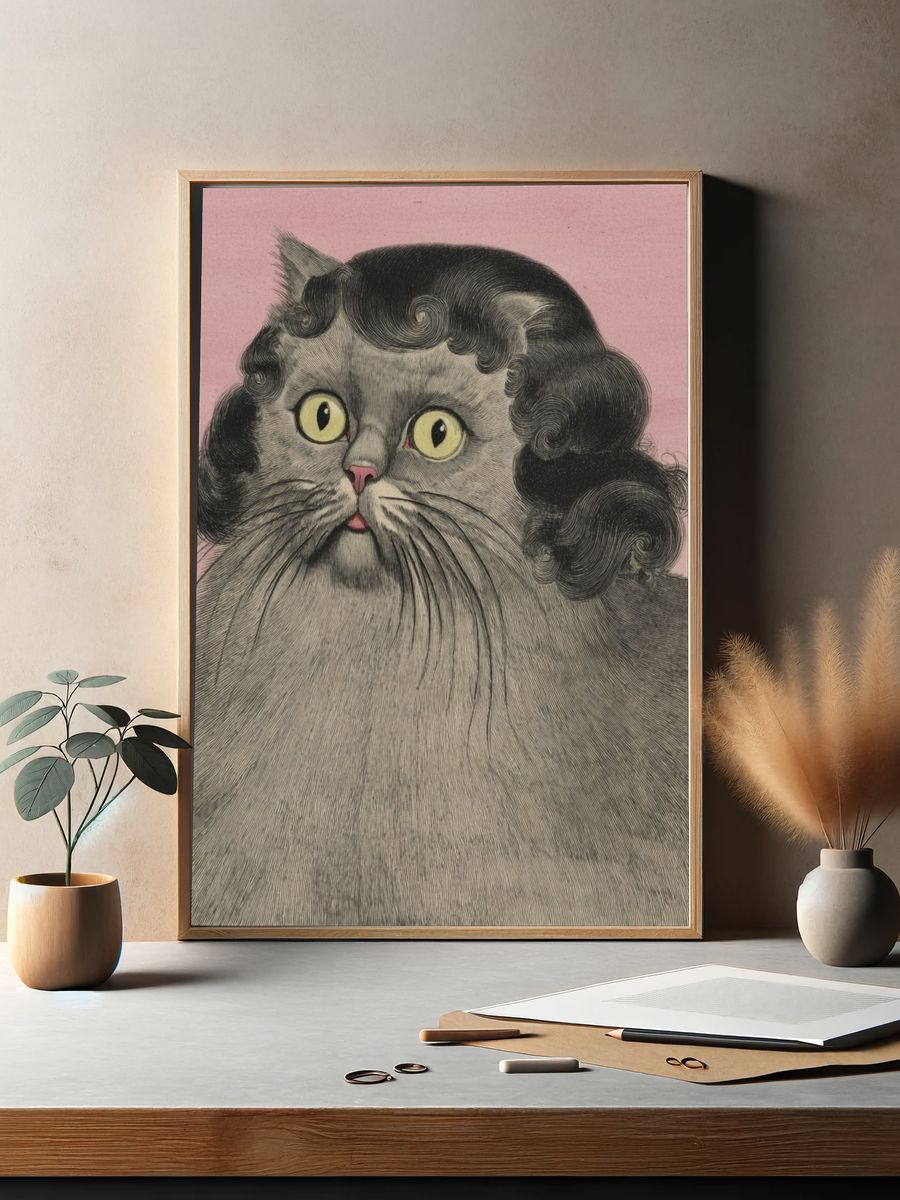 Curly Cat Portrait Illustration Poster. — room view 2