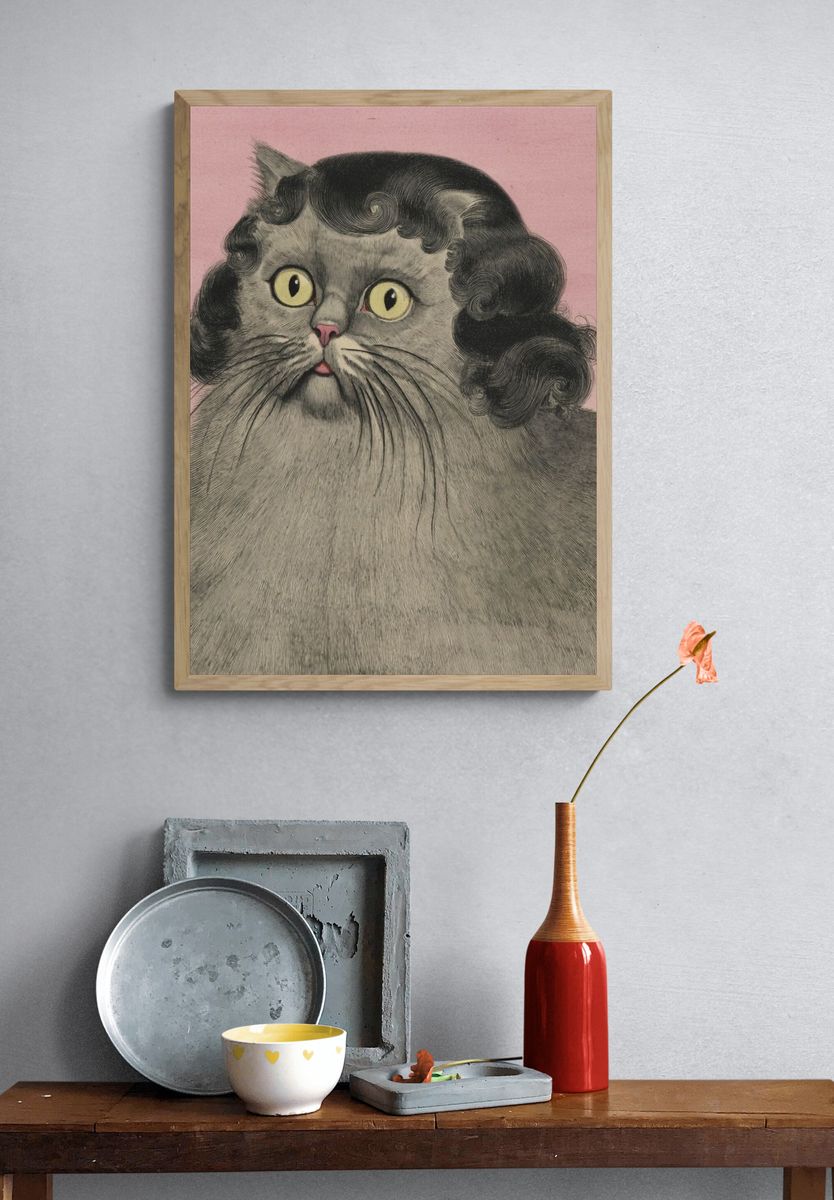 Curly Cat Portrait Illustration Poster. — room view 3