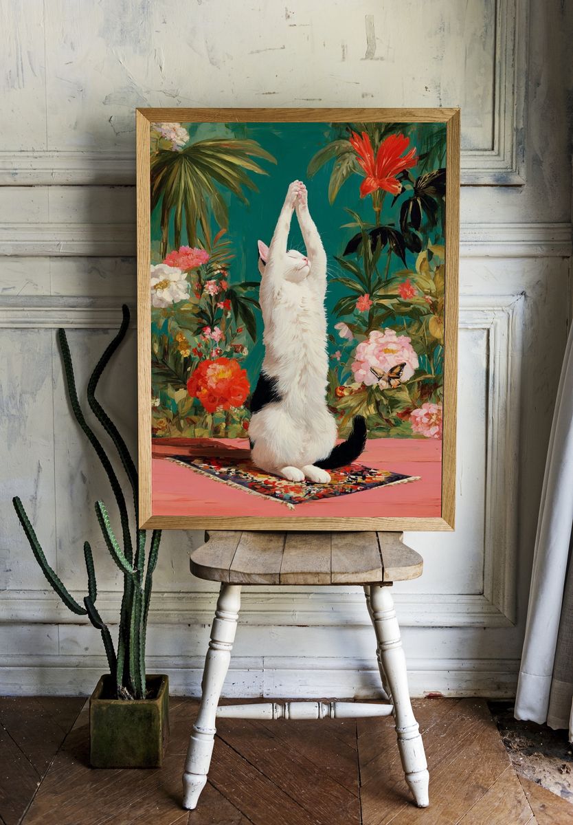Stretching Cat — Botanical Print. — room view 1