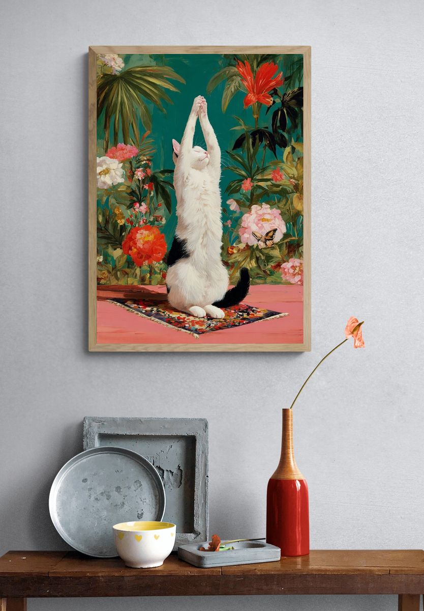 Stretching Cat — Botanical Print. — room view 3