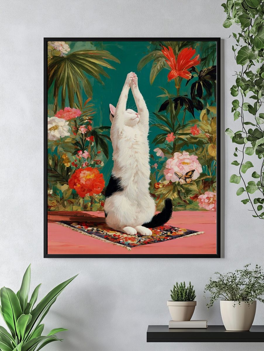 Stretching Cat — Botanical Print. — room view 4