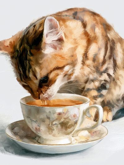 Cat and Teacup Illustration Poster.