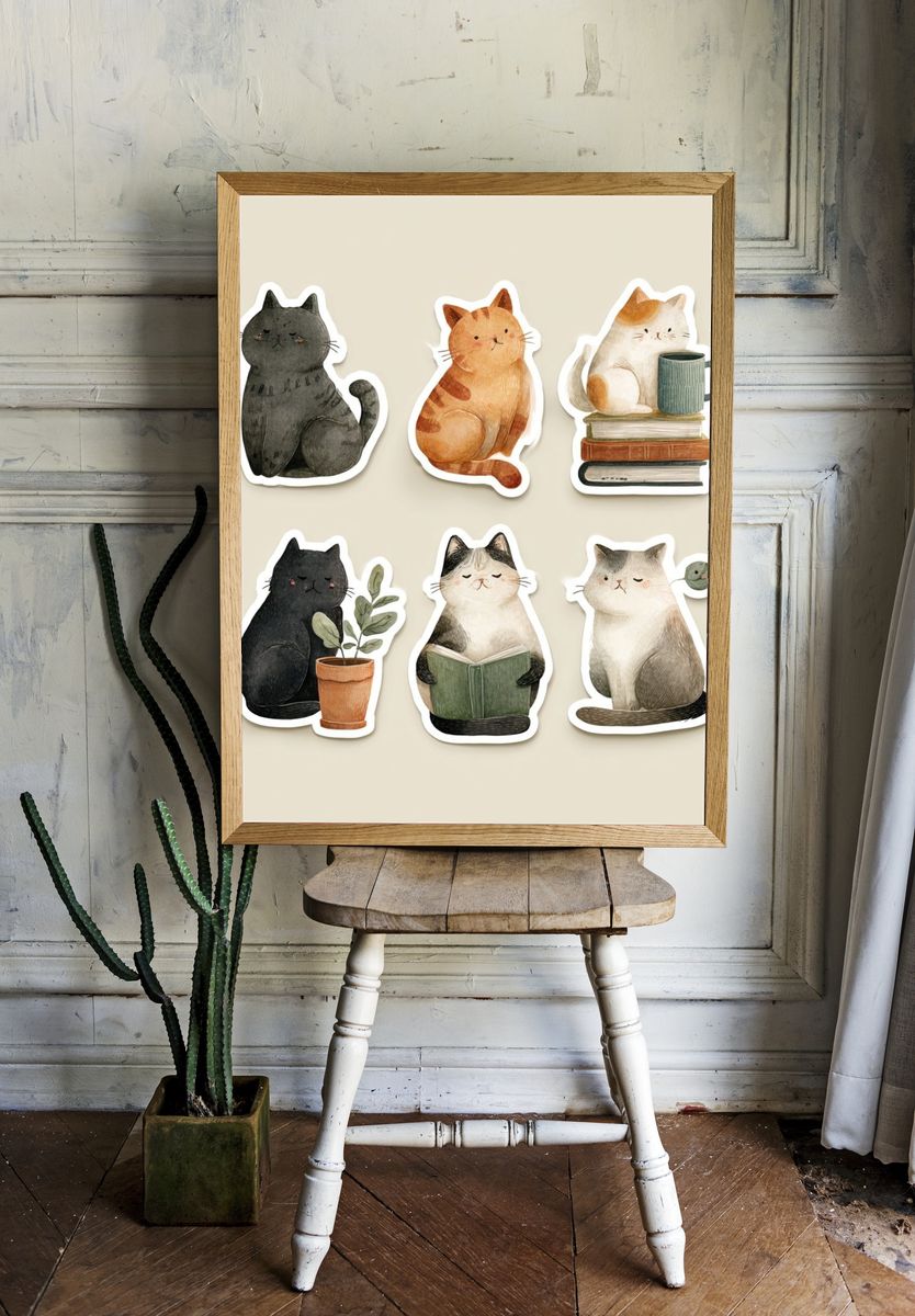 Cozy Cats Illustration Poster. room preview