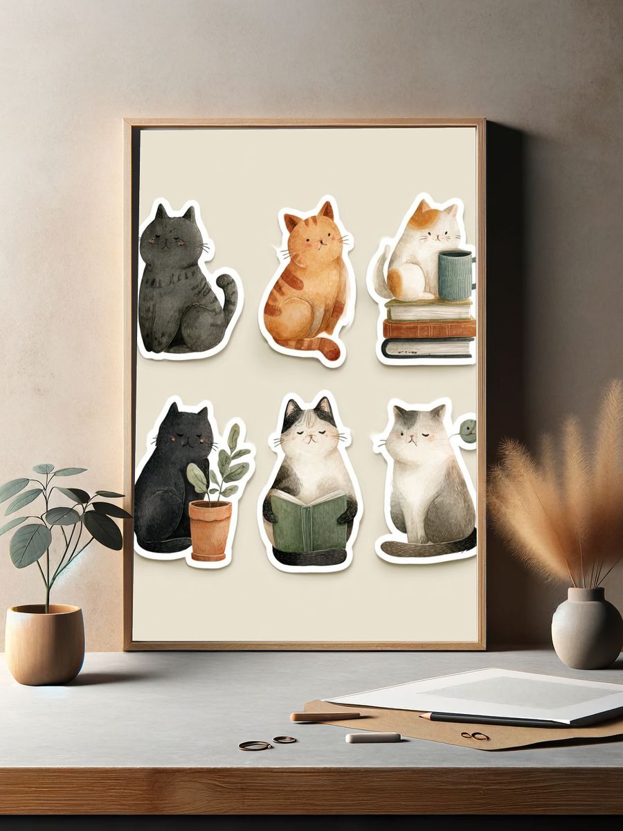 Cozy Cats Illustration Poster. — room view 2