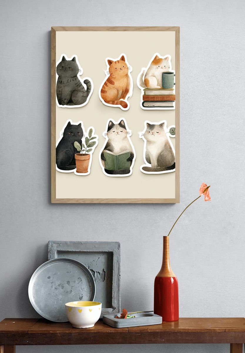 Cozy Cats Illustration Poster. — room view 3