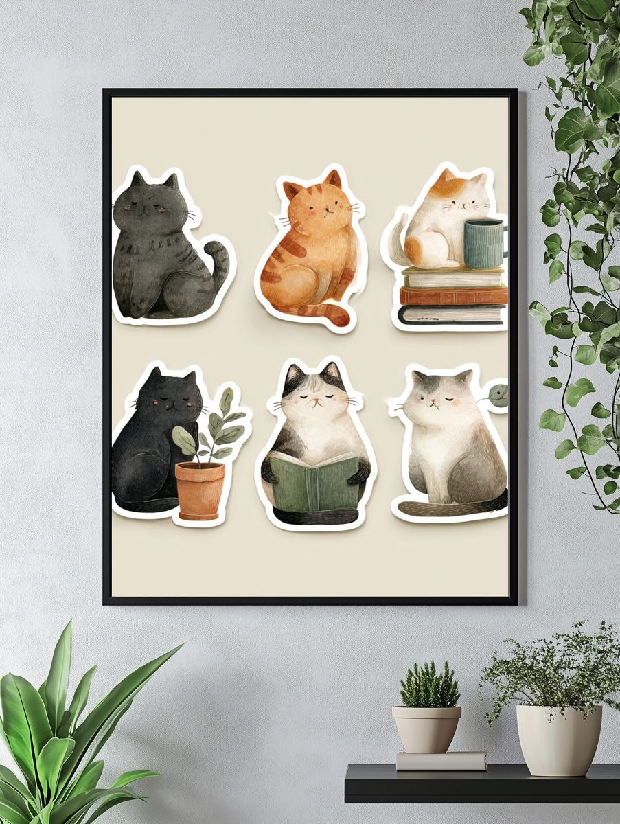 Cozy Cats Illustration Poster. — room view 4