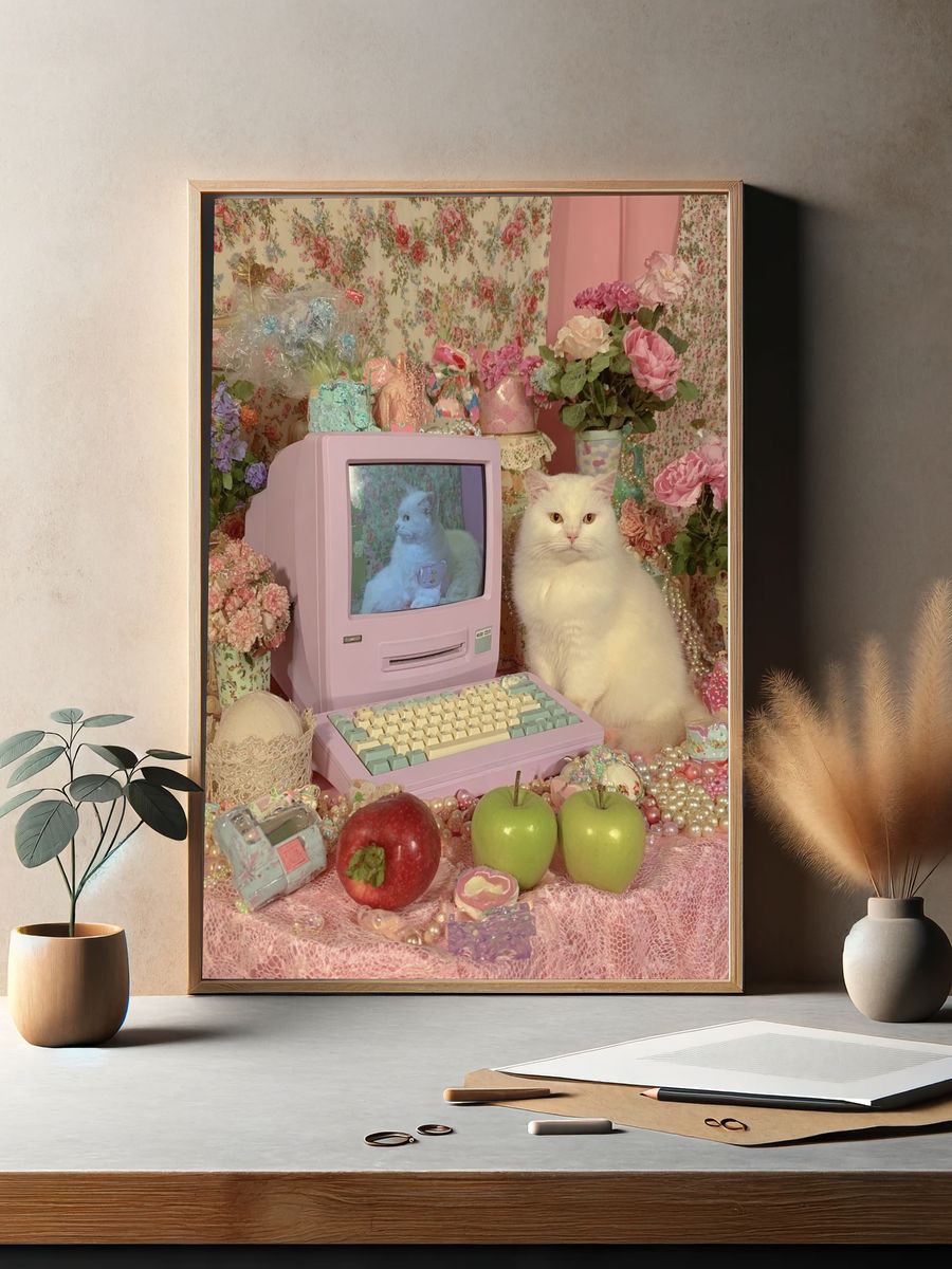 Pastel Cat Still Life Poster. — room view 2
