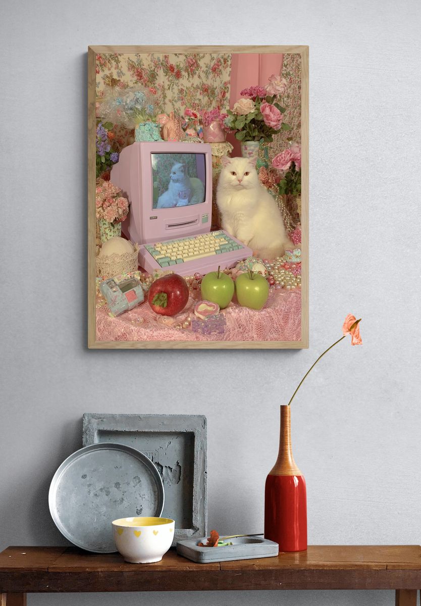 Pastel Cat Still Life Poster. — room view 3
