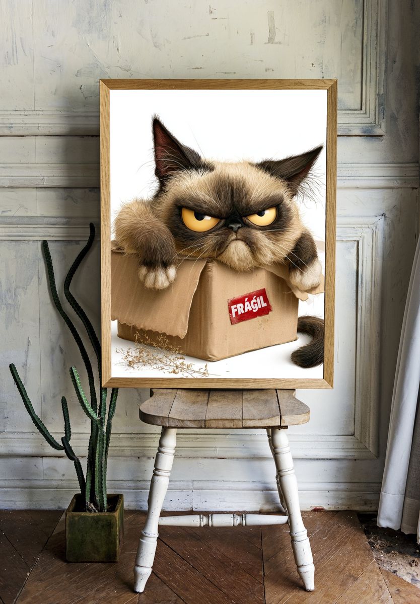 Grumpy Cat in Box Illustration Poster. room preview