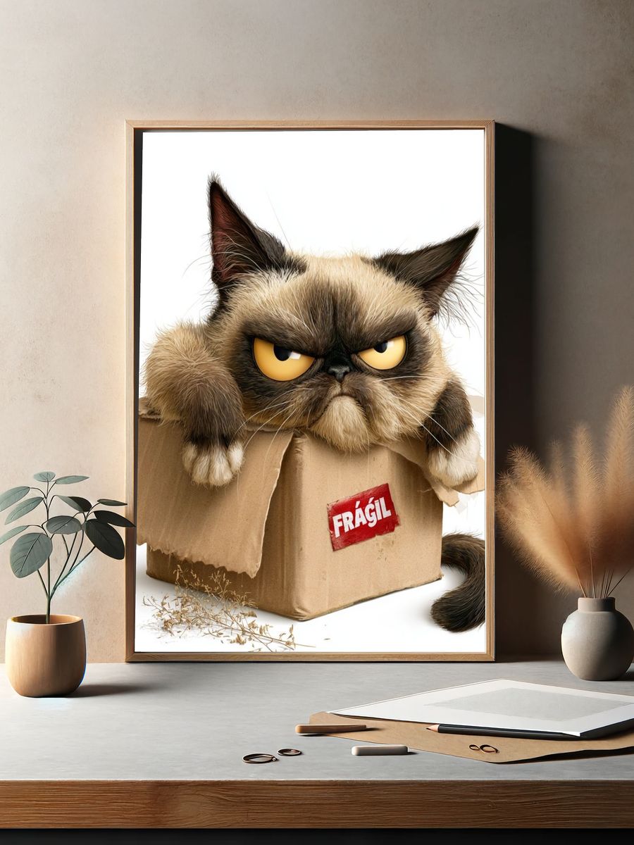 Grumpy Cat in Box Illustration Poster. — room view 2