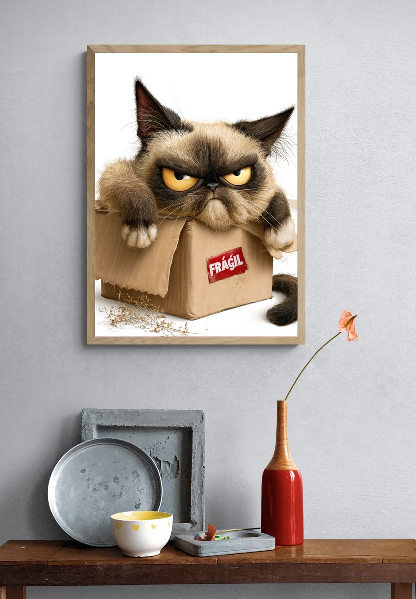 Grumpy Cat in Box Illustration Poster. — room view 3