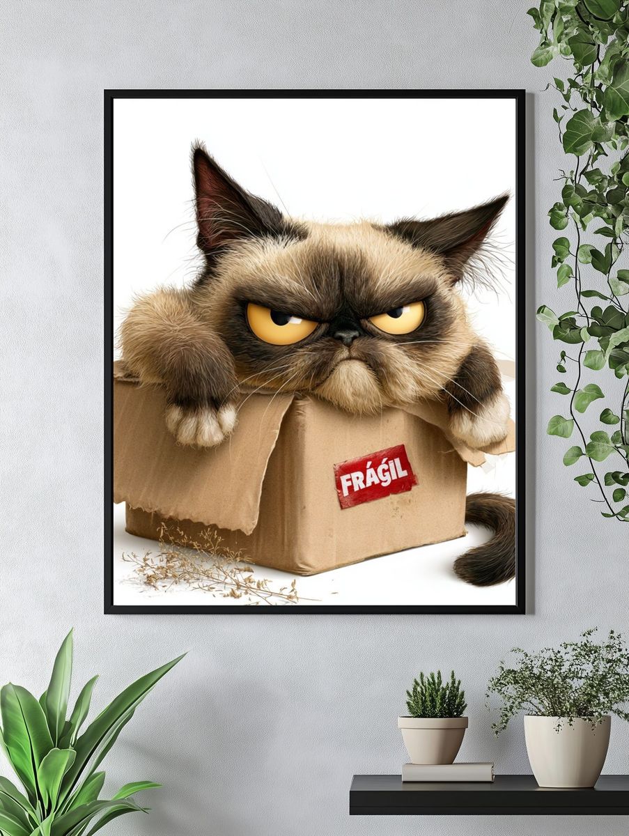 Grumpy Cat in Box Illustration Poster. — room view 4