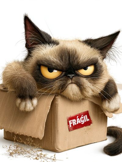 Grumpy Cat in Box Illustration Poster.