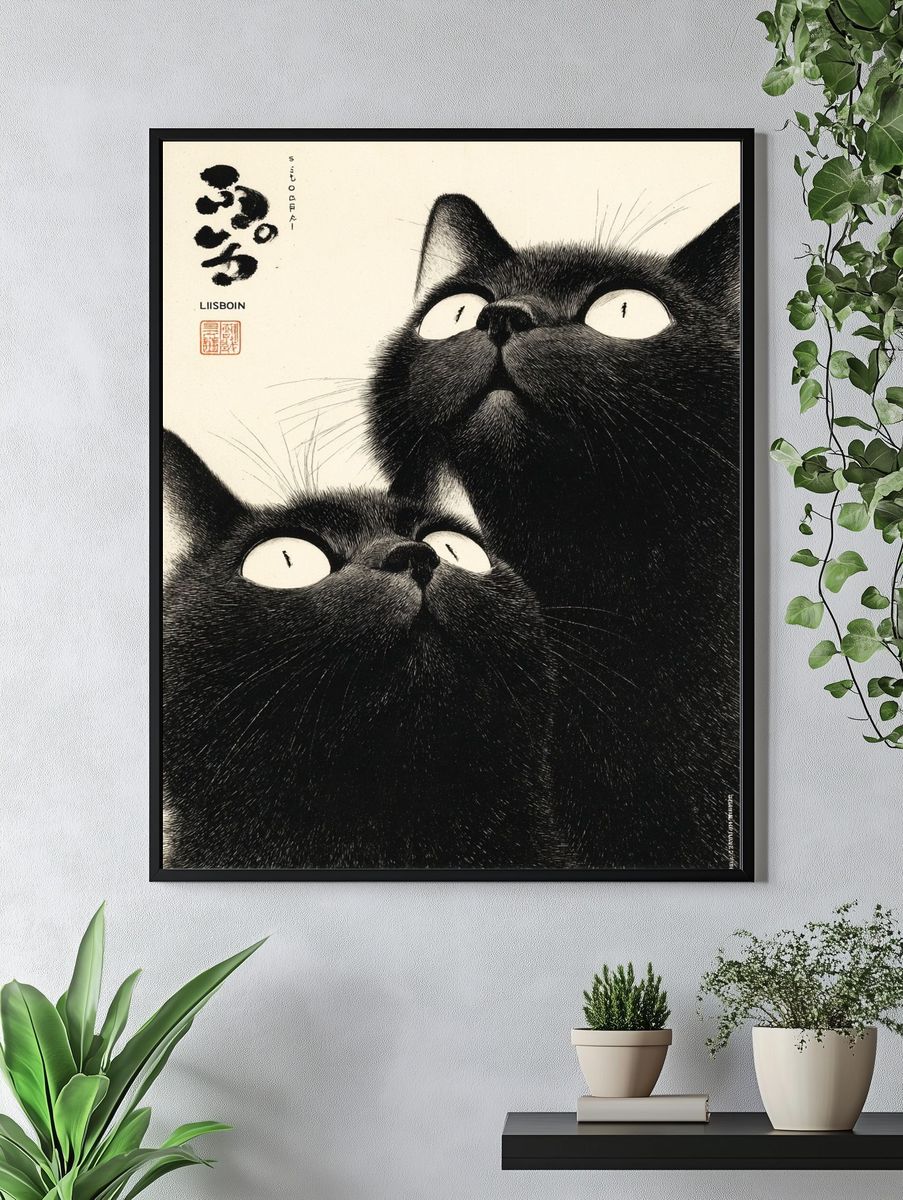 Curious Cats — Illustration Print. — room view 4