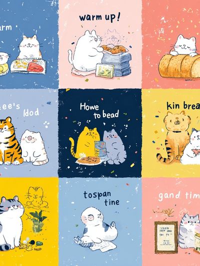 Cute Cats Snack Time Illustration Poster. poster print
