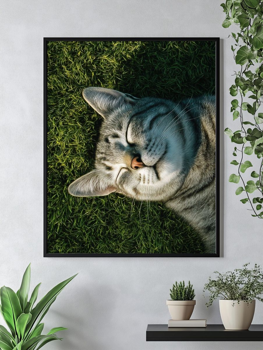 Sleeping Tabby Cat Photography Poster. — room view 4