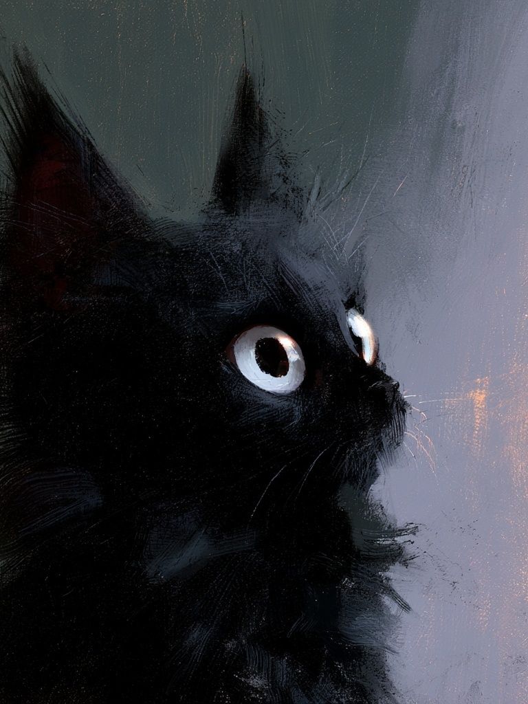 Black Cat Portrait Illustration Poster. poster detail