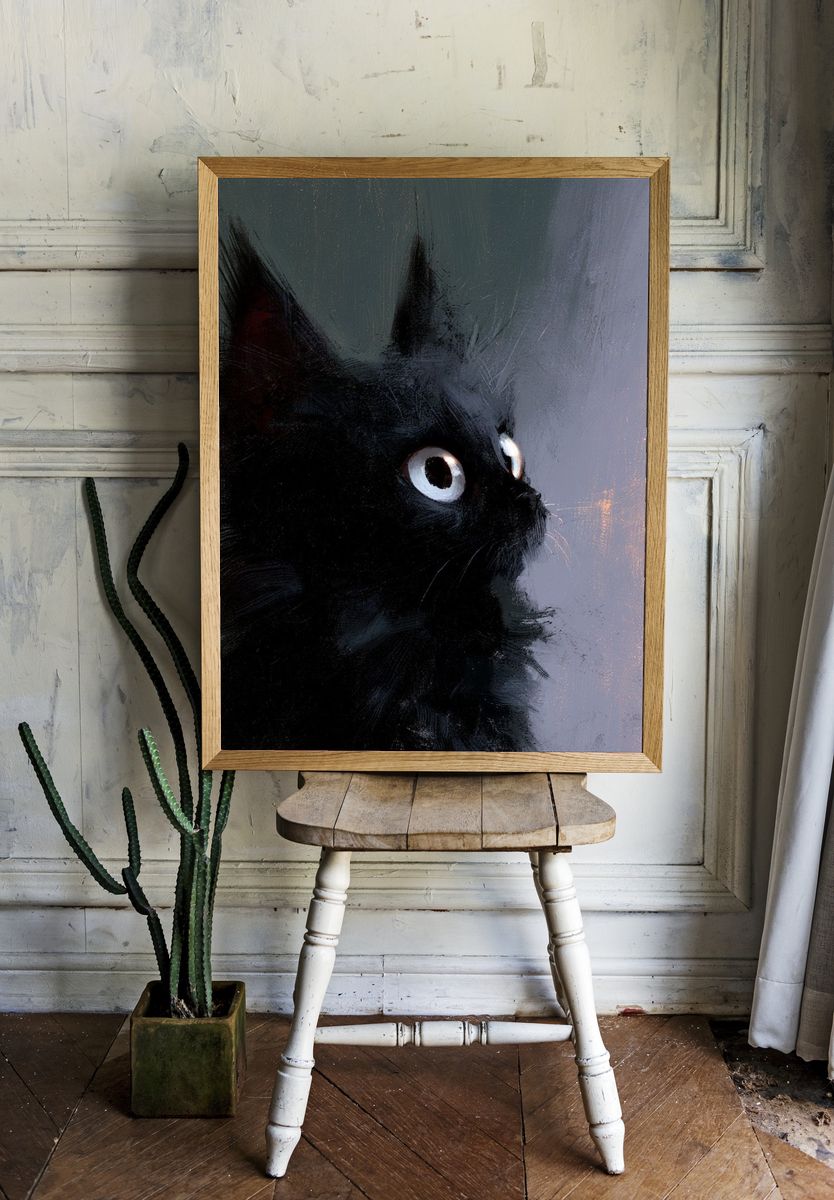 Black Cat Portrait Illustration Poster. room preview